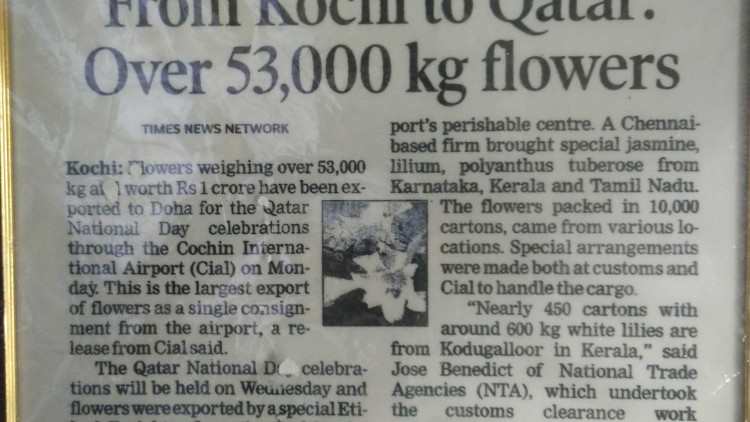 Kochi to Qatar and 50,000 Kg of flowers